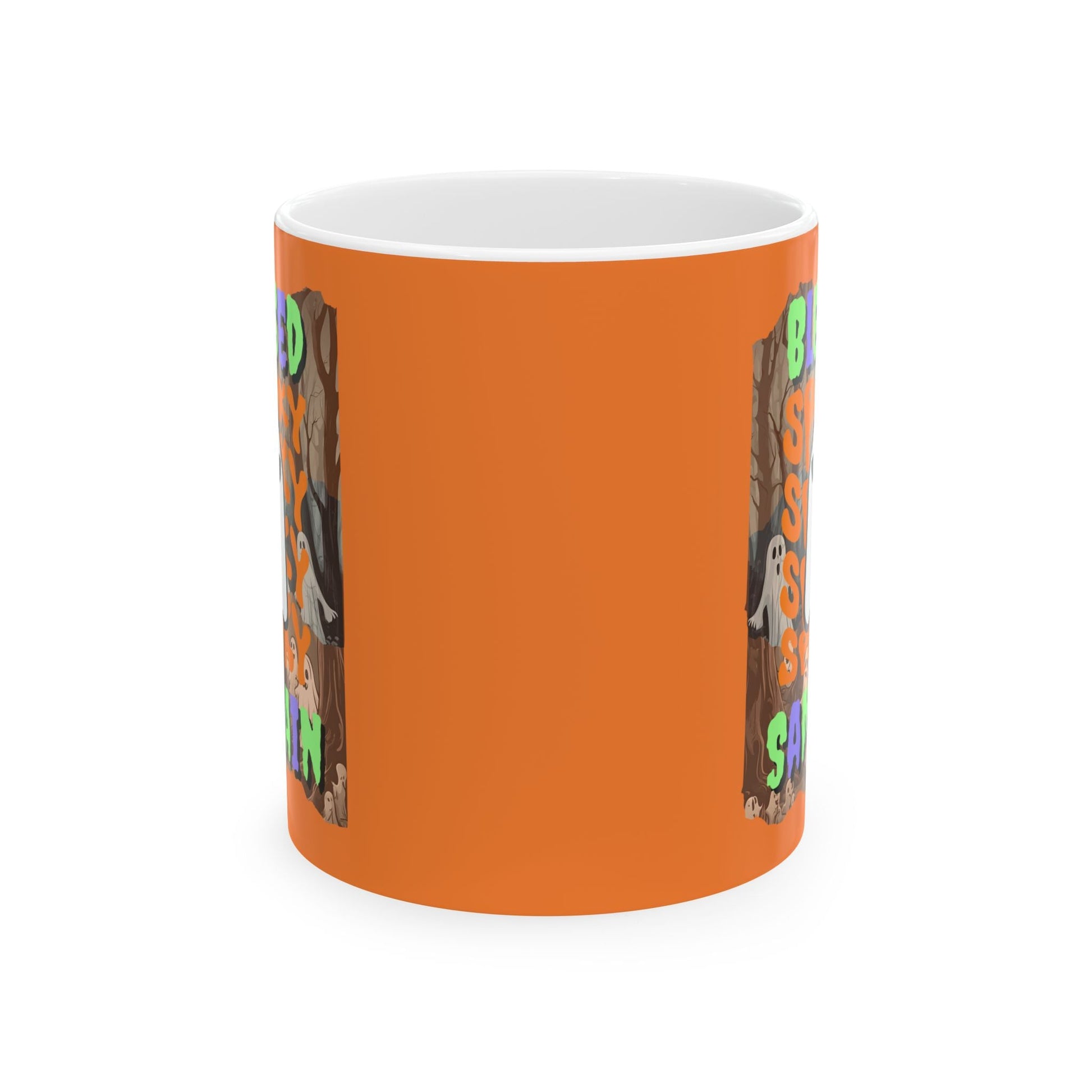 Spooky Blessed Samhain Ghost MXfont Orange Mug by cypherpunkgear – cypherpunkgear.com | Cypherpunk Merch