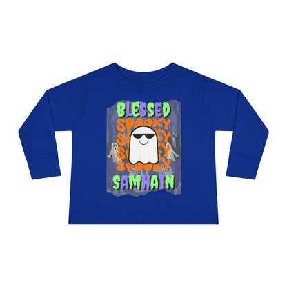 Spooky Blessed Samhain Ghost MXfont Toddler Long Sleeve Tee by cypherpunkgear – cypherpunkgear.com | Cypherpunk Merch
