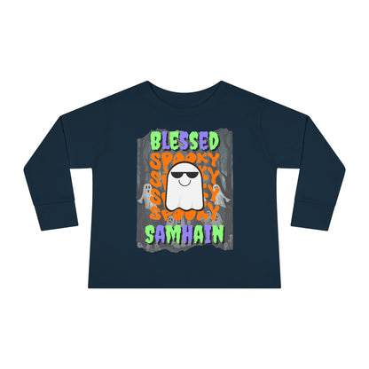 Spooky Blessed Samhain Ghost MXfont Toddler Long Sleeve Tee by cypherpunkgear – cypherpunkgear.com | Cypherpunk Merch