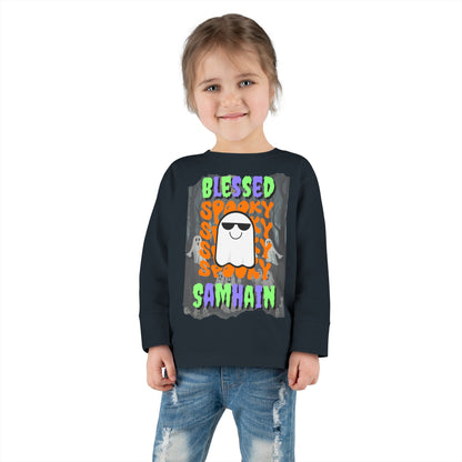 Spooky Blessed Samhain Ghost MXfont Toddler Long Sleeve Tee by cypherpunkgear – cypherpunkgear.com | Cypherpunk Merch