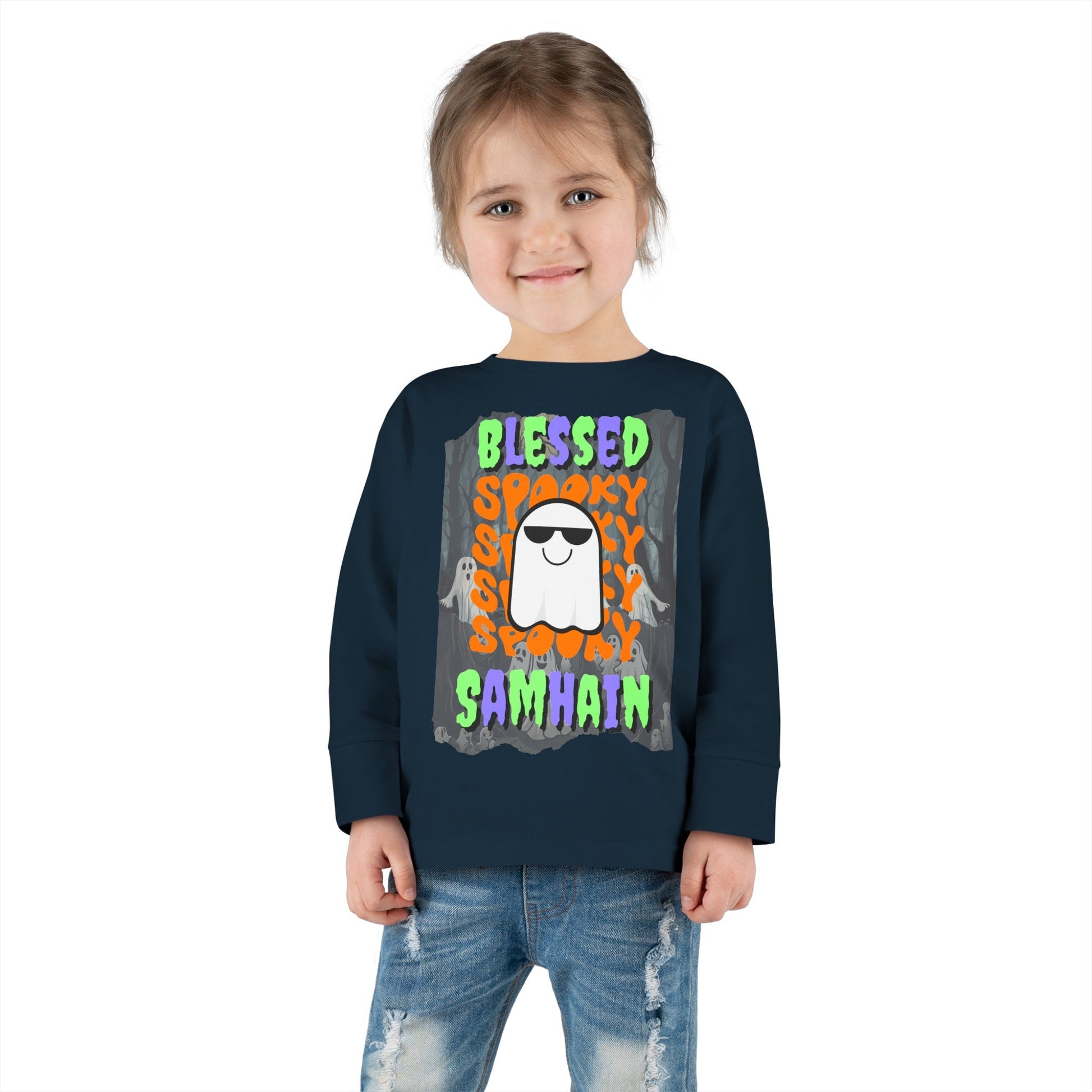 Spooky Blessed Samhain Ghost MXfont Toddler Long Sleeve Tee by cypherpunkgear – cypherpunkgear.com | Cypherpunk Merch