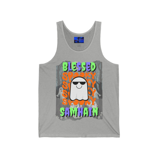 Spooky Blessed Samhain Ghost MXfont Unisex Jersey Tank Top by cypherpunkgear – cypherpunkgear.com | Cypherpunk Merch