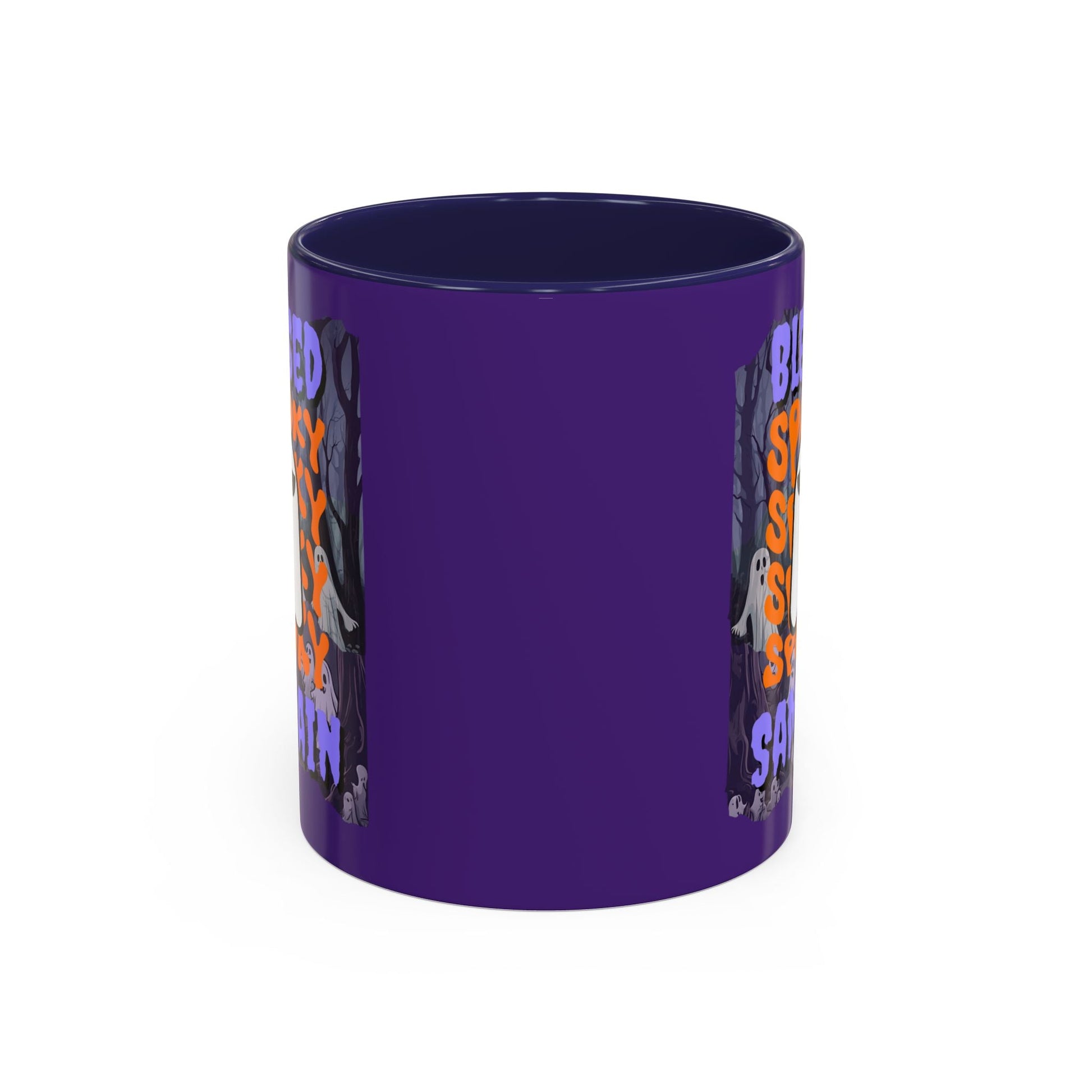 Spooky Blessed Samhain Ghost PRfont Accent Mug by cypherpunkgear – cypherpunkgear.com | Cypherpunk Merch