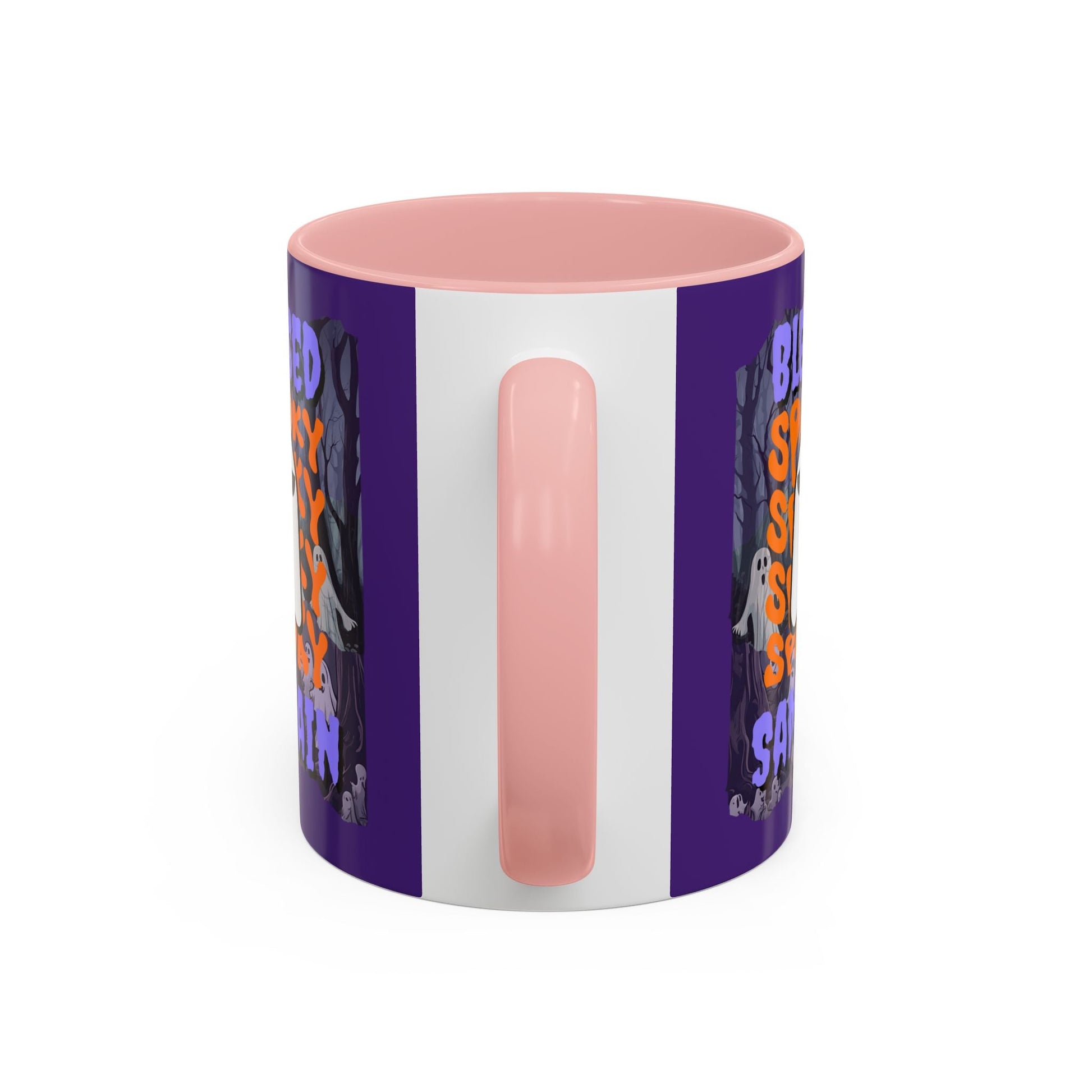 Spooky Blessed Samhain Ghost PRfont Accent Mug by cypherpunkgear – cypherpunkgear.com | Cypherpunk Merch