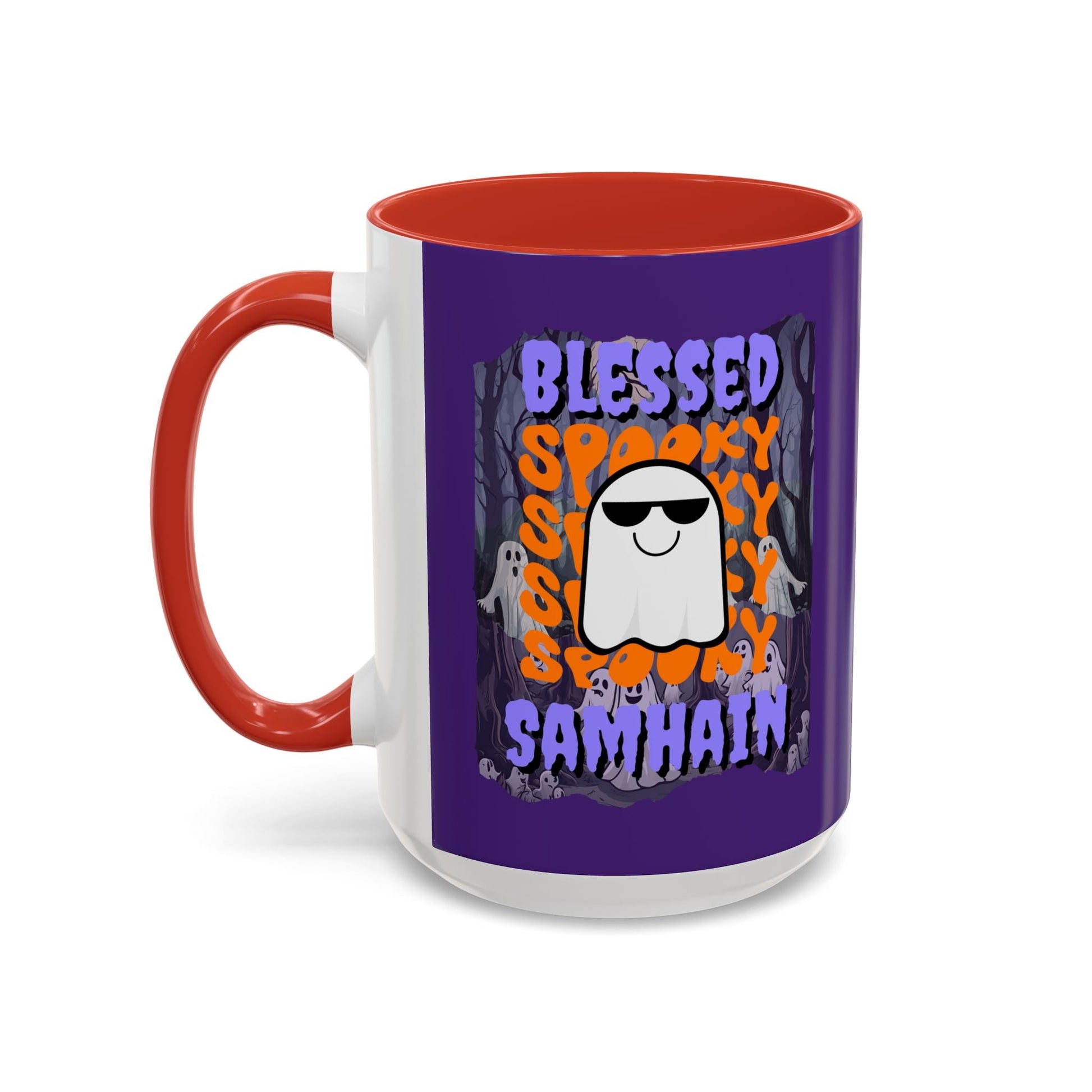 Spooky Blessed Samhain Ghost PRfont Accent Mug by cypherpunkgear – cypherpunkgear.com | Cypherpunk Merch