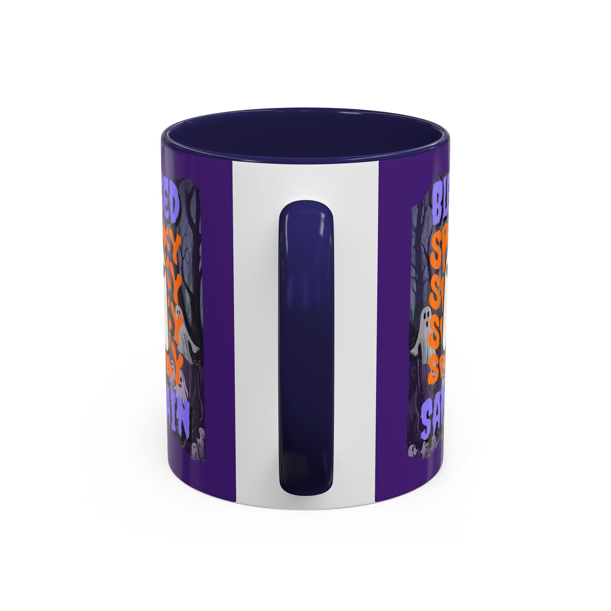 Spooky Blessed Samhain Ghost PRfont Accent Mug by cypherpunkgear – cypherpunkgear.com | Cypherpunk Merch