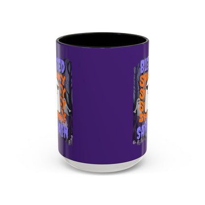 Spooky Blessed Samhain Ghost PRfont Accent Mug by cypherpunkgear – cypherpunkgear.com | Cypherpunk Merch
