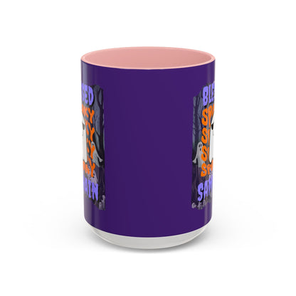 Spooky Blessed Samhain Ghost PRfont Accent Mug by cypherpunkgear – cypherpunkgear.com | Cypherpunk Merch