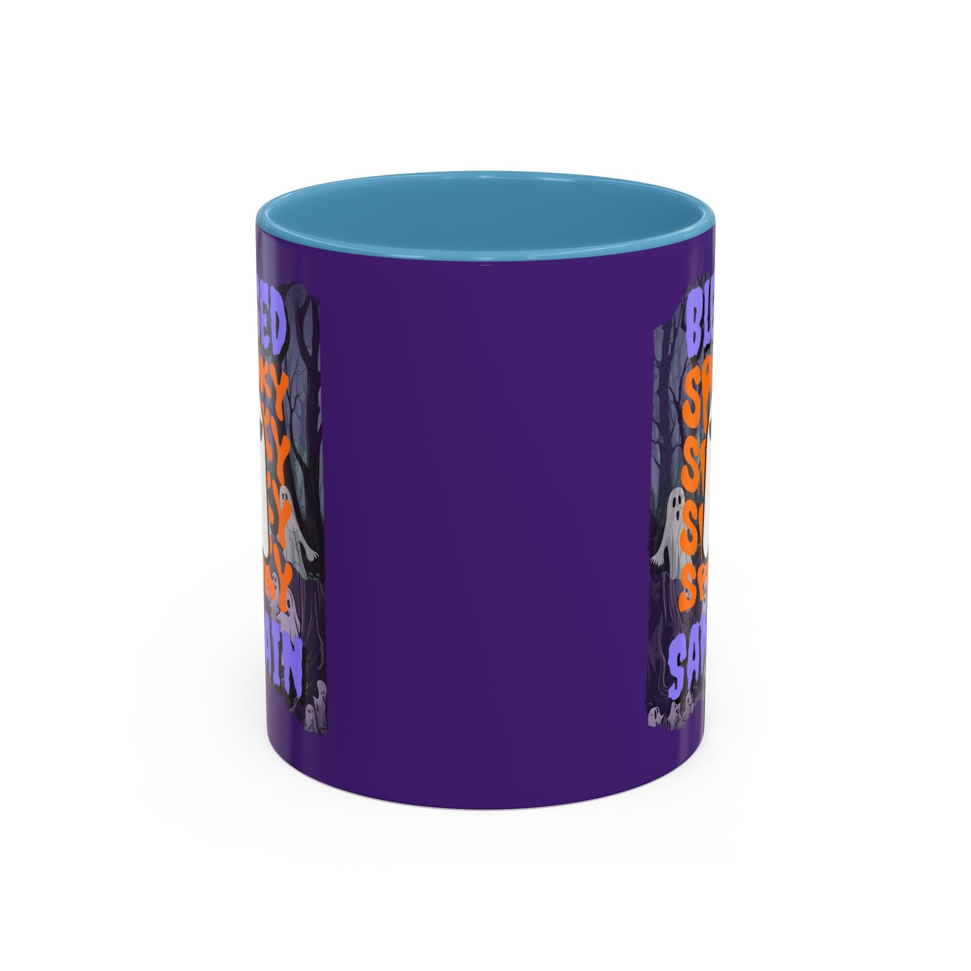 Spooky Blessed Samhain Ghost PRfont Accent Mug by cypherpunkgear – cypherpunkgear.com | Cypherpunk Merch