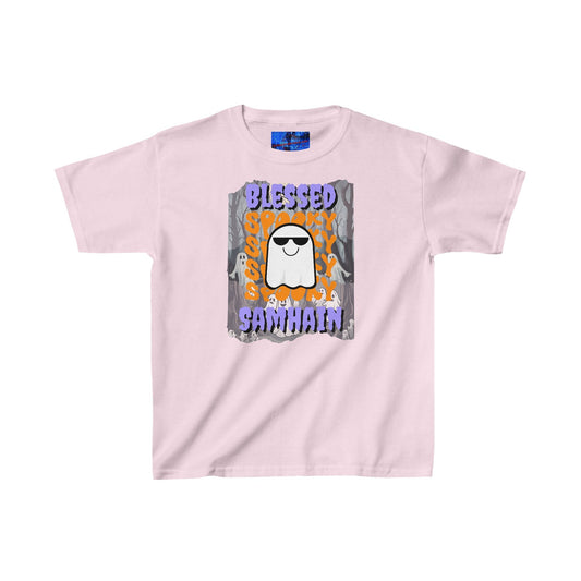 Spooky Blessed Samhain Ghost PRfont Kids Heavy Cotton™ Tee by cypherpunkgear – cypherpunkgear.com | Cypherpunk Merch