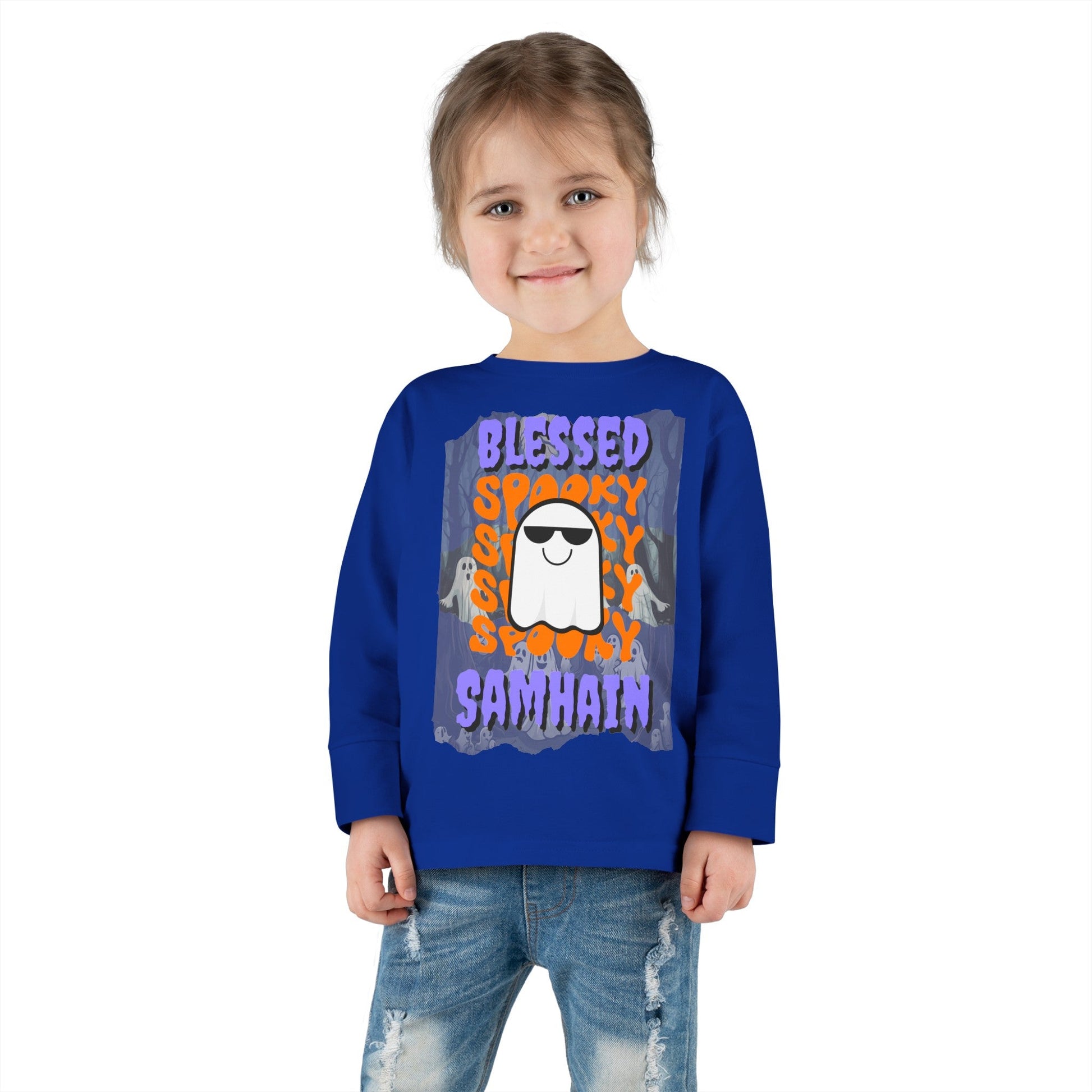 Spooky Blessed Samhain Ghost PRfont Toddler Long Sleeve Tee by cypherpunkgear – cypherpunkgear.com | Cypherpunk Merch