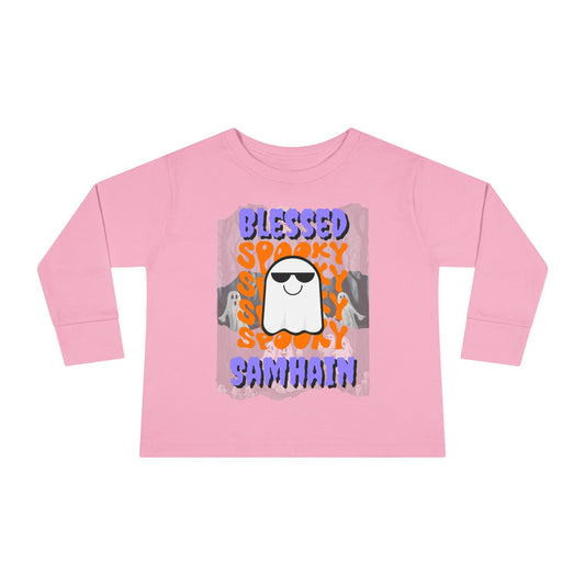 Spooky Blessed Samhain Ghost PRfont Toddler Long Sleeve Tee by cypherpunkgear – cypherpunkgear.com | Cypherpunk Merch