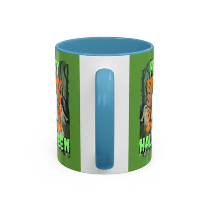 Spooky Happy Halloween Ghost GNfont Accent Mug by cypherpunkgear – cypherpunkgear.com | Cypherpunk Merch