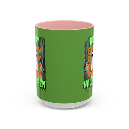 Spooky Happy Halloween Ghost GNfont Accent Mug by cypherpunkgear – cypherpunkgear.com | Cypherpunk Merch