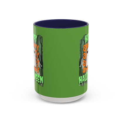 Spooky Happy Halloween Ghost GNfont Accent Mug by cypherpunkgear – cypherpunkgear.com | Cypherpunk Merch