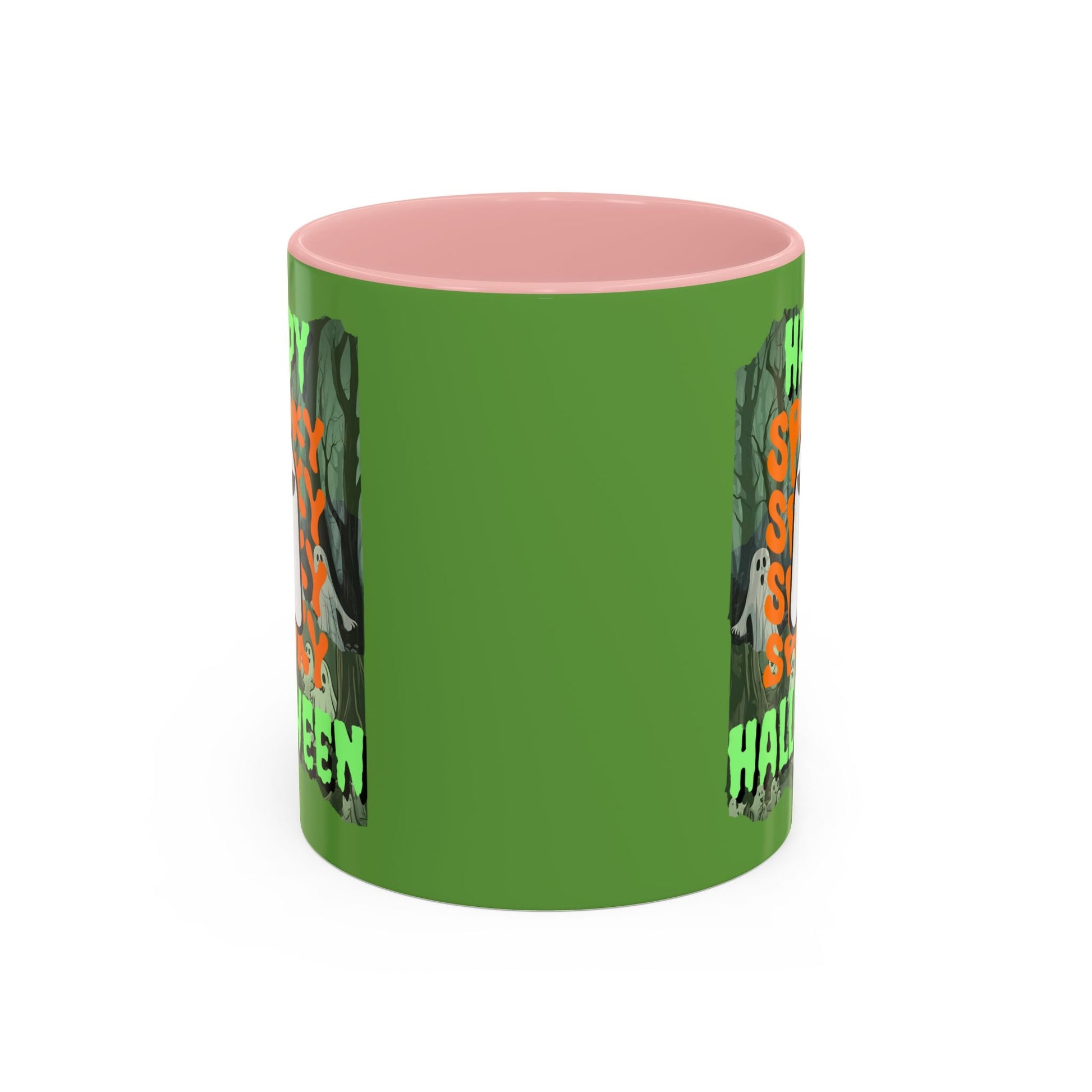 Spooky Happy Halloween Ghost GNfont Accent Mug by cypherpunkgear – cypherpunkgear.com | Cypherpunk Merch