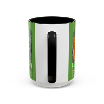 Spooky Happy Halloween Ghost GNfont Accent Mug by cypherpunkgear – cypherpunkgear.com | Cypherpunk Merch