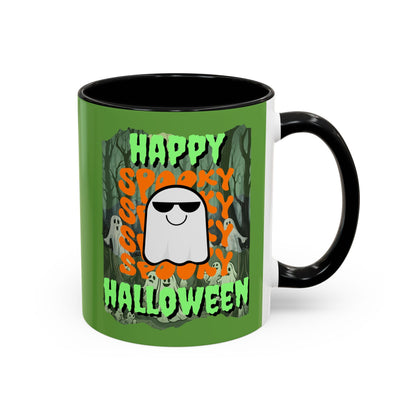 Spooky Happy Halloween Ghost GNfont Accent Mug by cypherpunkgear – cypherpunkgear.com | Cypherpunk Merch
