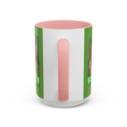 Spooky Happy Halloween Ghost GNfont Accent Mug by cypherpunkgear – cypherpunkgear.com | Cypherpunk Merch