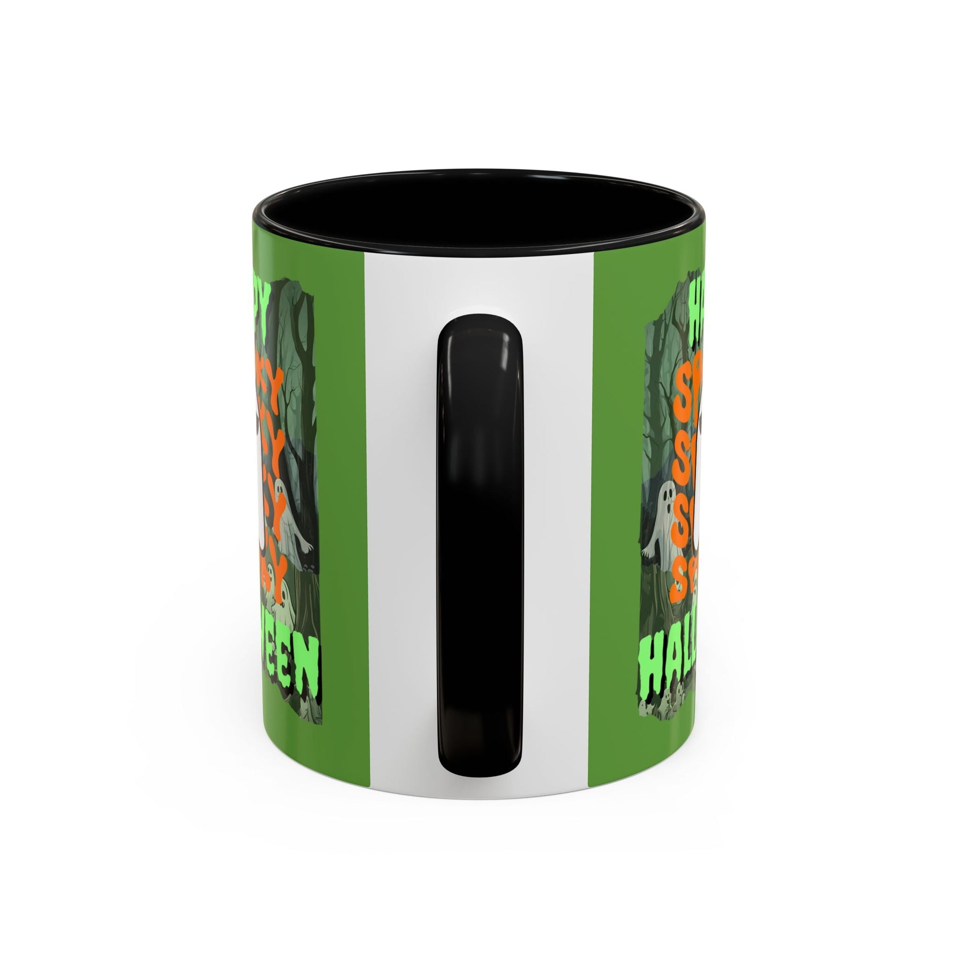 Spooky Happy Halloween Ghost GNfont Accent Mug by cypherpunkgear – cypherpunkgear.com | Cypherpunk Merch
