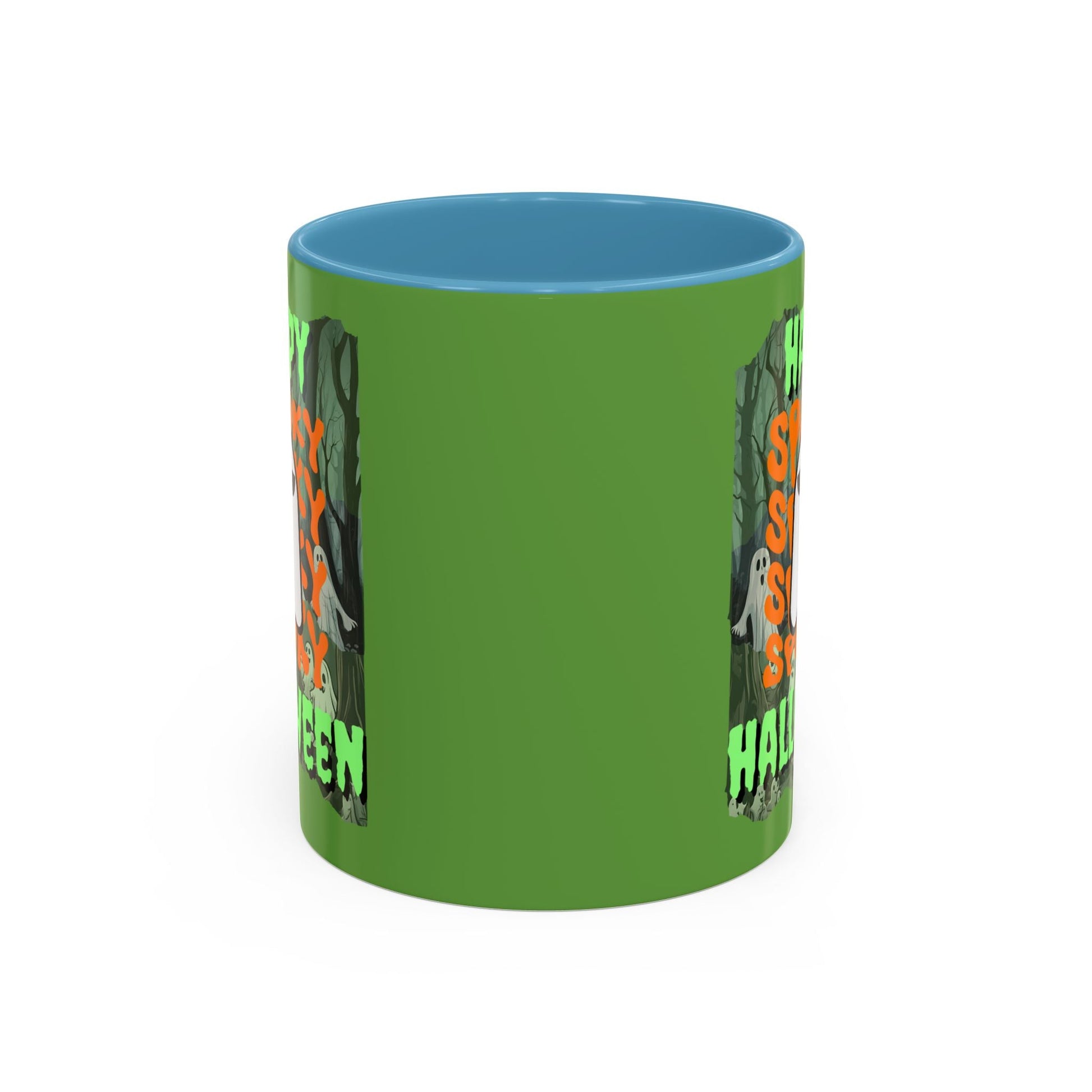 Spooky Happy Halloween Ghost GNfont Accent Mug by cypherpunkgear – cypherpunkgear.com | Cypherpunk Merch