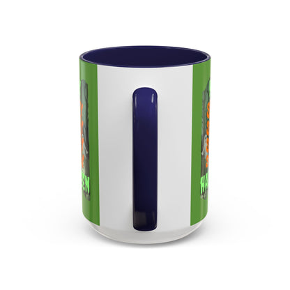 Spooky Happy Halloween Ghost GNfont Accent Mug by cypherpunkgear – cypherpunkgear.com | Cypherpunk Merch