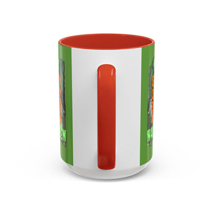 Spooky Happy Halloween Ghost GNfont Accent Mug by cypherpunkgear – cypherpunkgear.com | Cypherpunk Merch