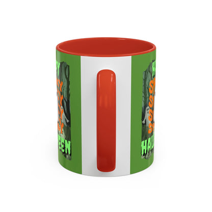 Spooky Happy Halloween Ghost GNfont Accent Mug by cypherpunkgear – cypherpunkgear.com | Cypherpunk Merch