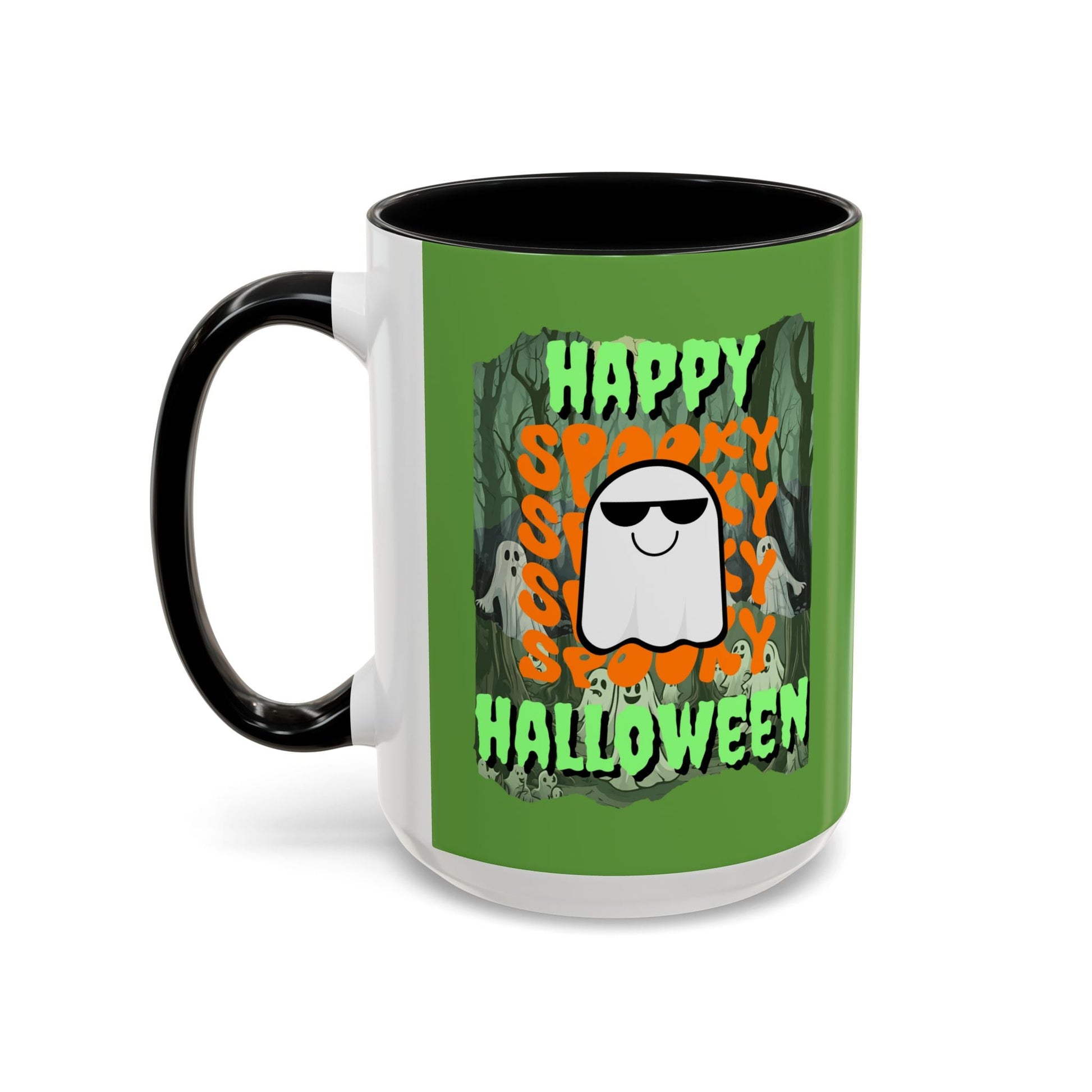 Spooky Happy Halloween Ghost GNfont Accent Mug by cypherpunkgear – cypherpunkgear.com | Cypherpunk Merch