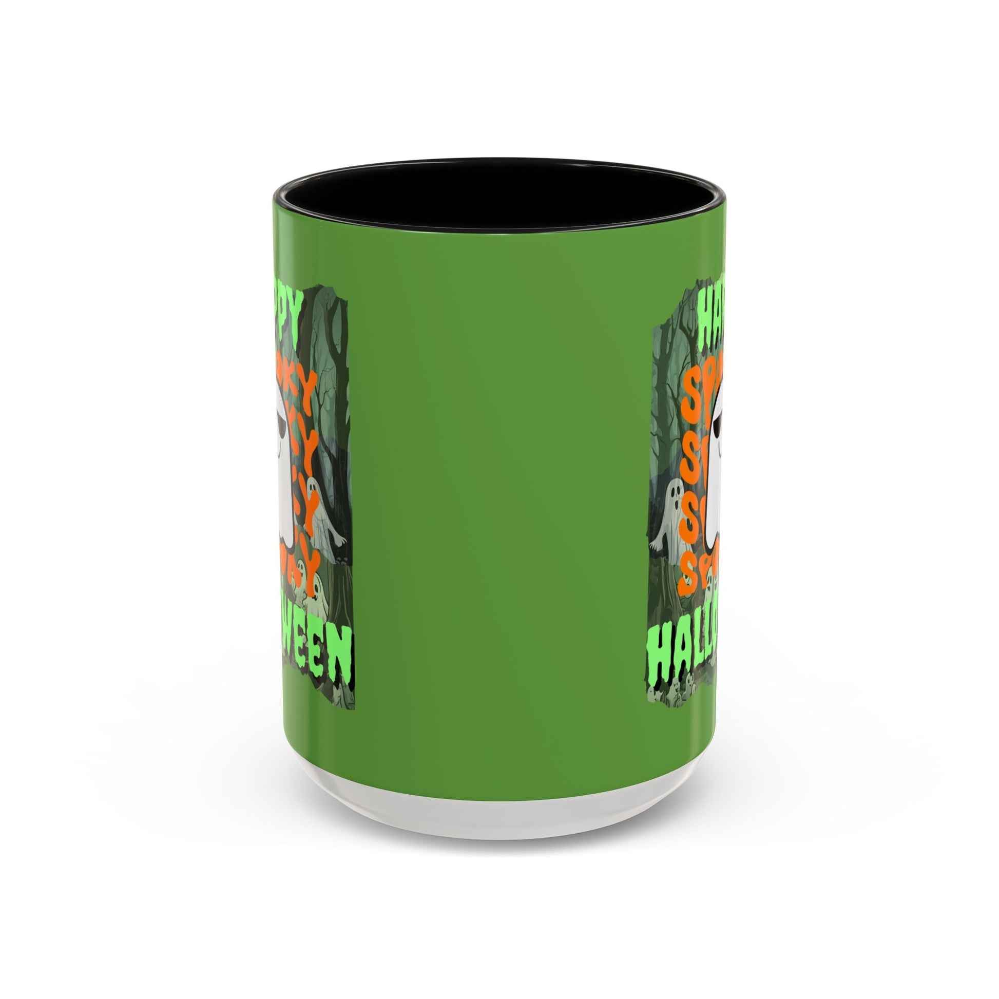 Spooky Happy Halloween Ghost GNfont Accent Mug by cypherpunkgear – cypherpunkgear.com | Cypherpunk Merch