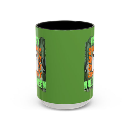 Spooky Happy Halloween Ghost GNfont Accent Mug by cypherpunkgear – cypherpunkgear.com | Cypherpunk Merch