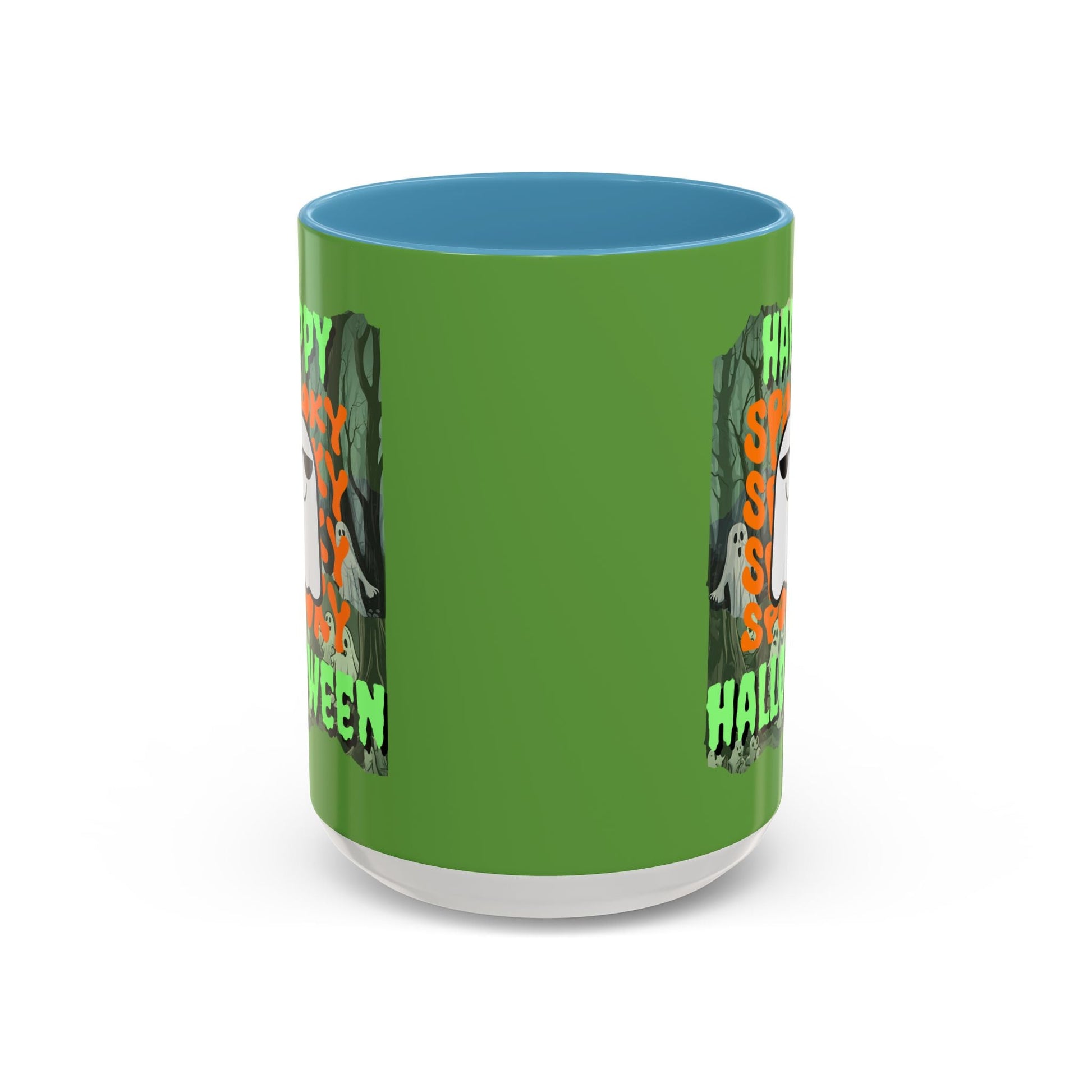 Spooky Happy Halloween Ghost GNfont Accent Mug by cypherpunkgear – cypherpunkgear.com | Cypherpunk Merch