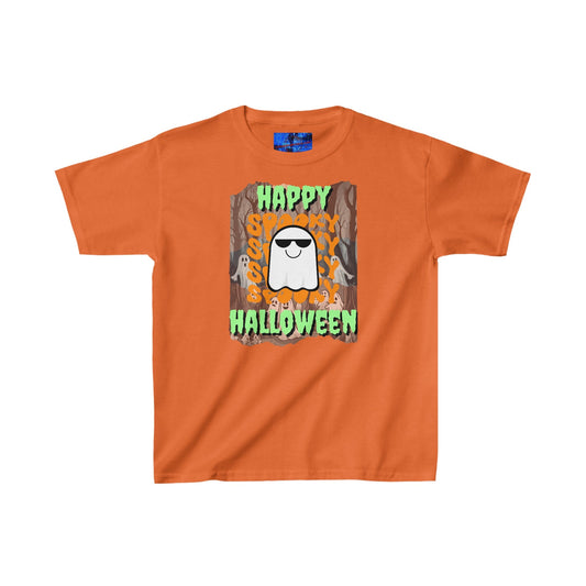 Spooky Happy Halloween Ghost GNfont Kids Heavy Cotton™ Tee by cypherpunkgear – cypherpunkgear.com | Cypherpunk Merch