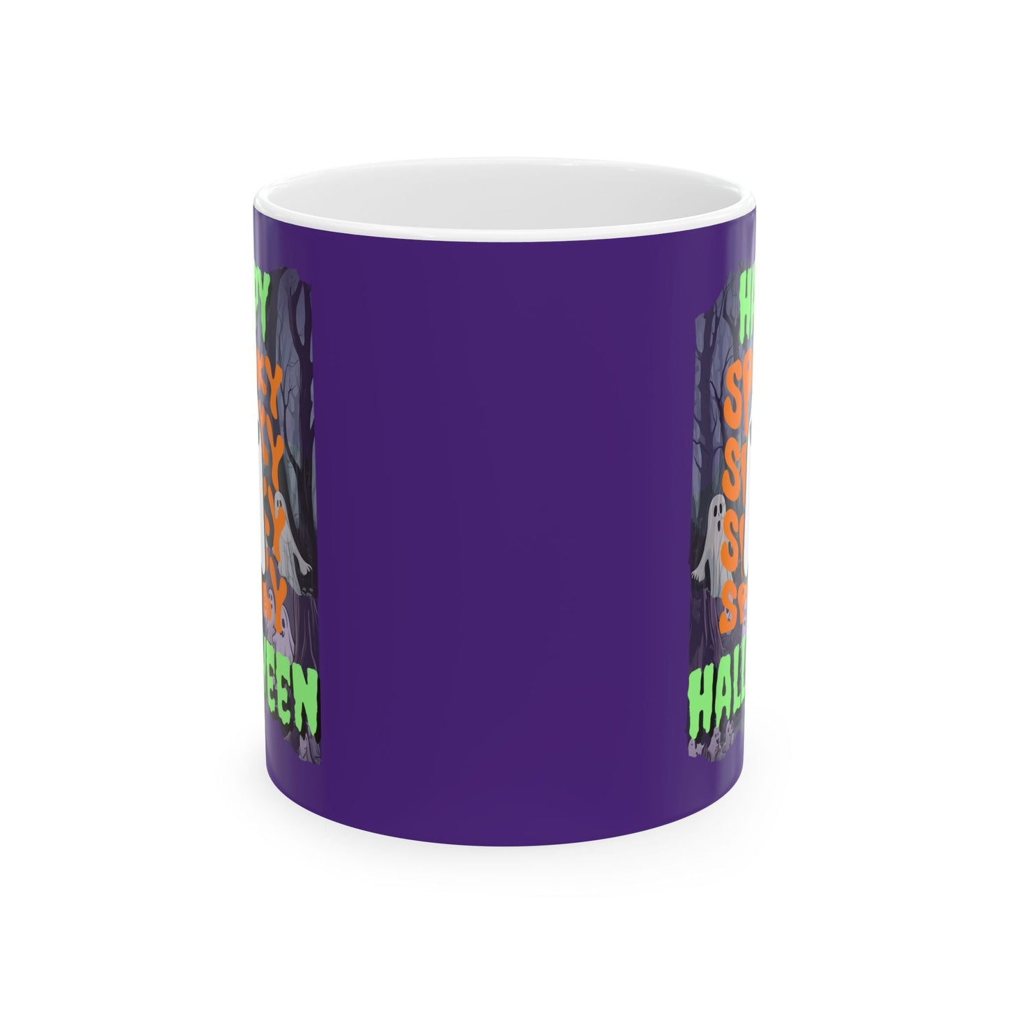 Spooky Happy Halloween Ghost GNfont Purple Mug by cypherpunkgear – cypherpunkgear.com | Cypherpunk Merch