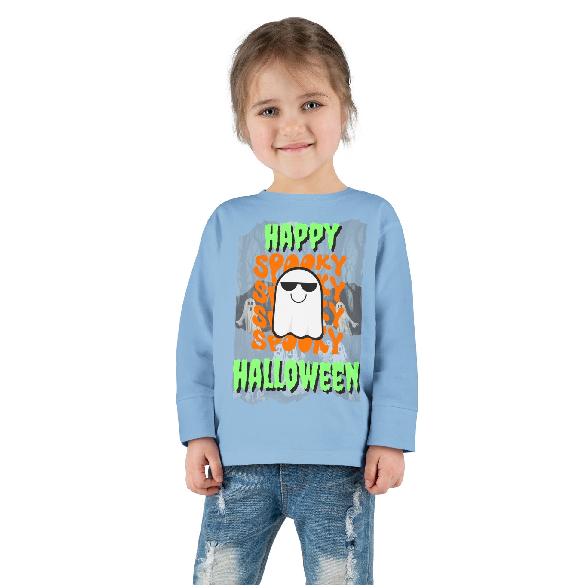 Spooky Happy Halloween Ghost GNfont Toddler Long Sleeve Tee by cypherpunkgear – cypherpunkgear.com | Cypherpunk Merch