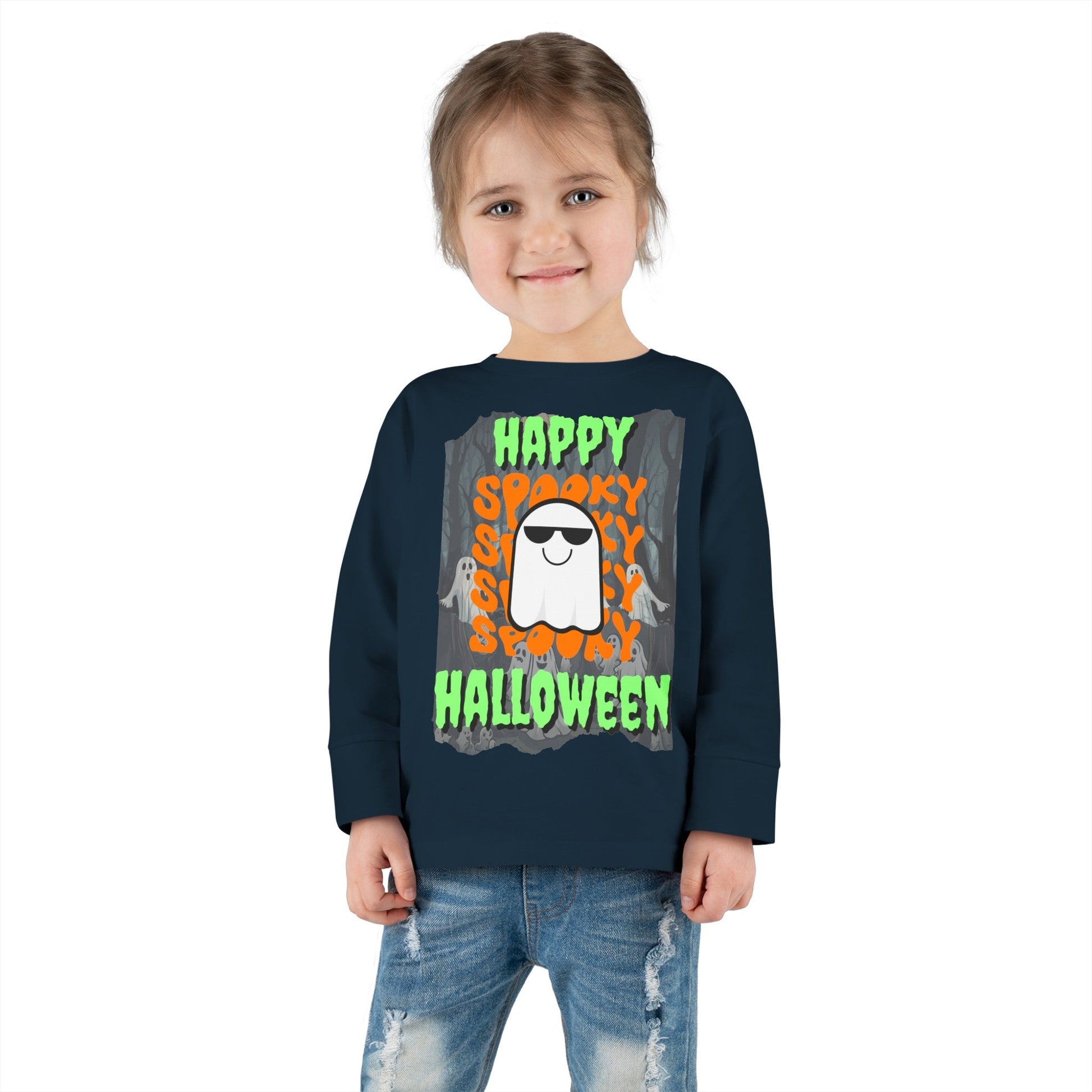 Spooky Happy Halloween Ghost GNfont Toddler Long Sleeve Tee by cypherpunkgear – cypherpunkgear.com | Cypherpunk Merch