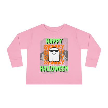 Spooky Happy Halloween Ghost GNfont Toddler Long Sleeve Tee by cypherpunkgear – cypherpunkgear.com | Cypherpunk Merch