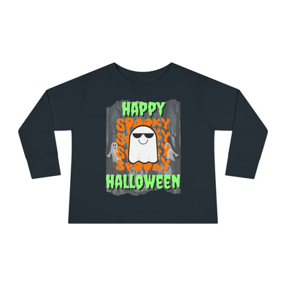 Spooky Happy Halloween Ghost GNfont Toddler Long Sleeve Tee by cypherpunkgear – cypherpunkgear.com | Cypherpunk Merch