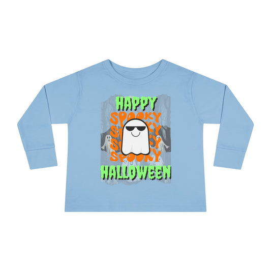 Spooky Happy Halloween Ghost GNfont Toddler Long Sleeve Tee by cypherpunkgear – cypherpunkgear.com | Cypherpunk Merch