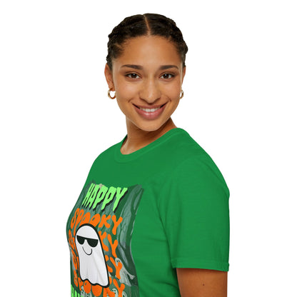 Spooky Happy Halloween Ghost GNfont Unisex T-Shirt by cypherpunkgear – cypherpunkgear.com | Cypherpunk Merch