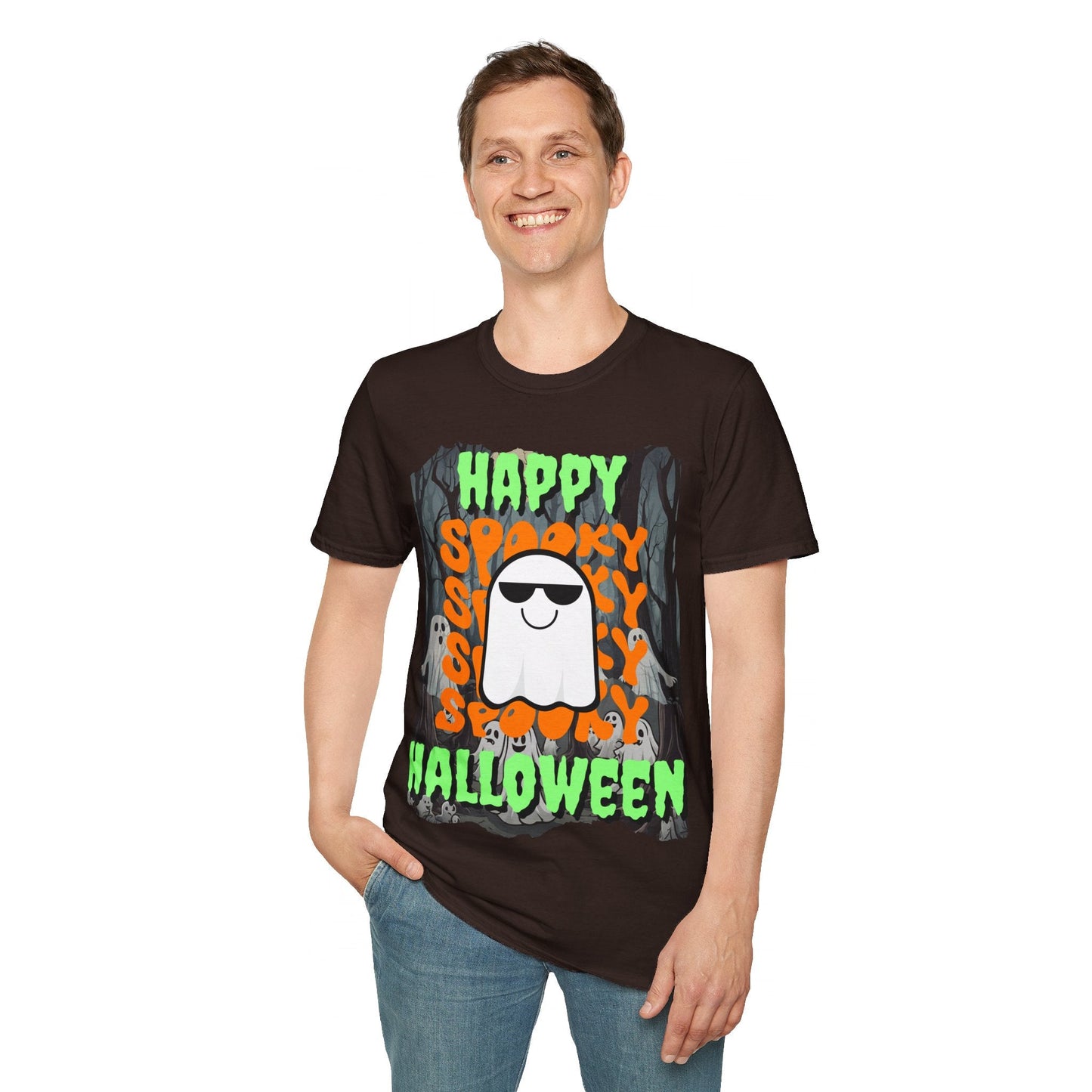 Spooky Happy Halloween Ghost GNfont Unisex T-Shirt by cypherpunkgear – cypherpunkgear.com | Cypherpunk Merch