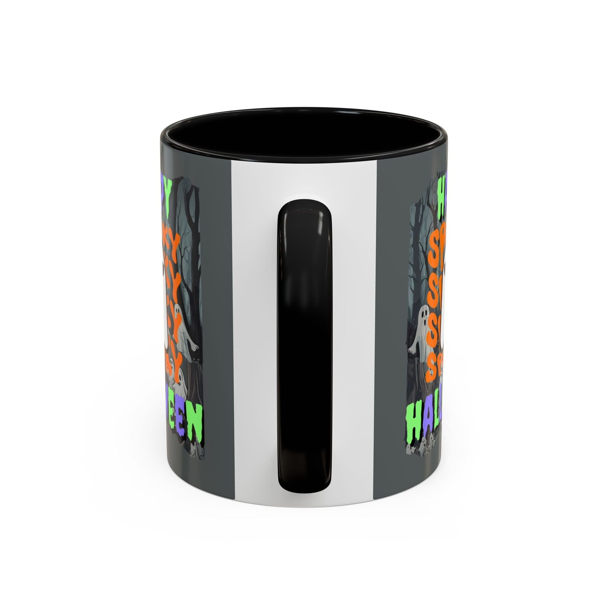 Spooky Happy Halloween Ghost MXfont Accent Mug by cypherpunkgear – cypherpunkgear.com | Cypherpunk Merch