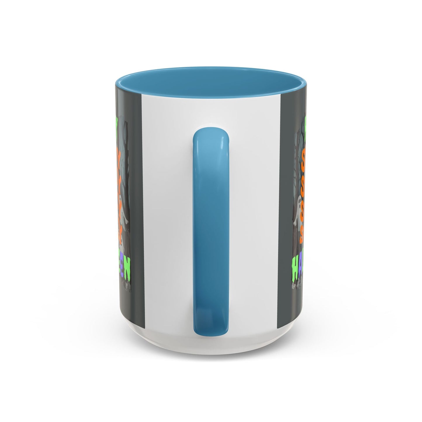 Spooky Happy Halloween Ghost MXfont Accent Mug by cypherpunkgear – cypherpunkgear.com | Cypherpunk Merch