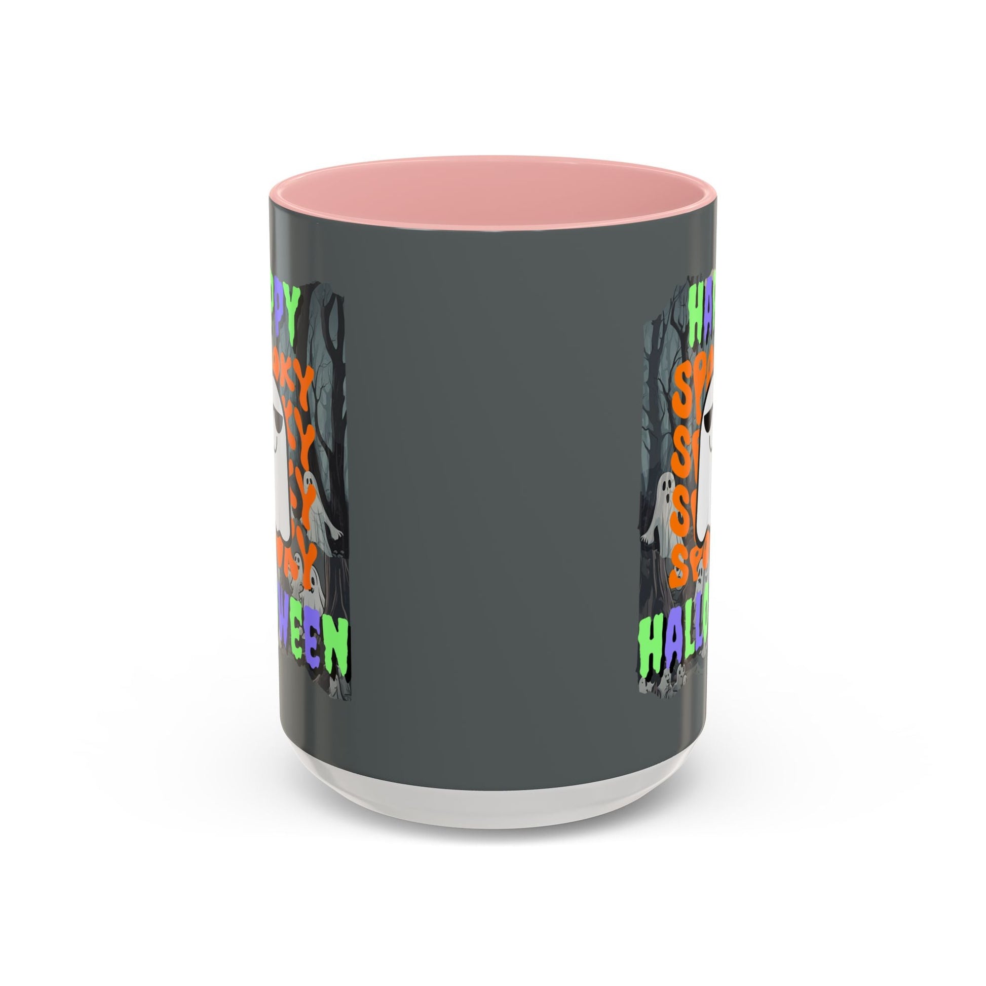Spooky Happy Halloween Ghost MXfont Accent Mug by cypherpunkgear – cypherpunkgear.com | Cypherpunk Merch