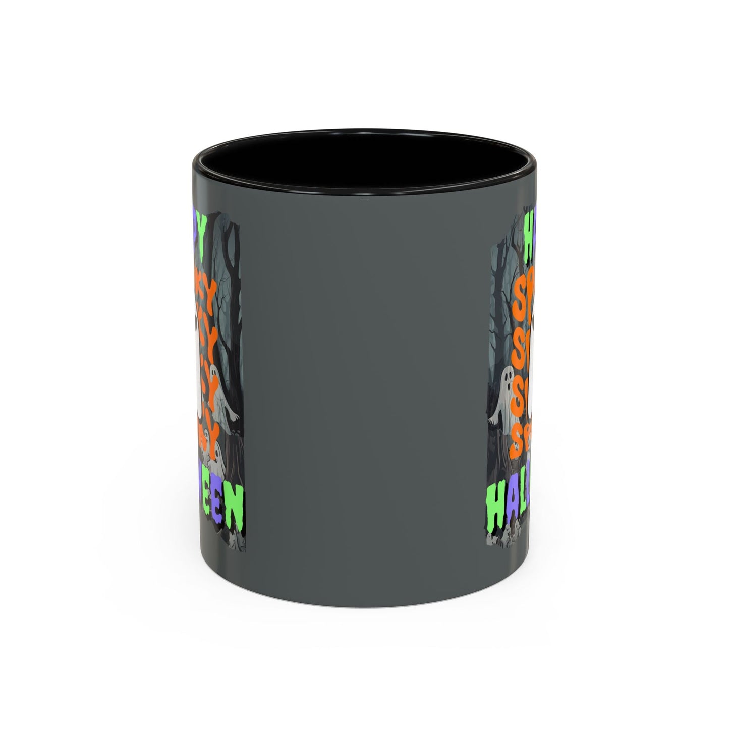 Spooky Happy Halloween Ghost MXfont Accent Mug by cypherpunkgear – cypherpunkgear.com | Cypherpunk Merch