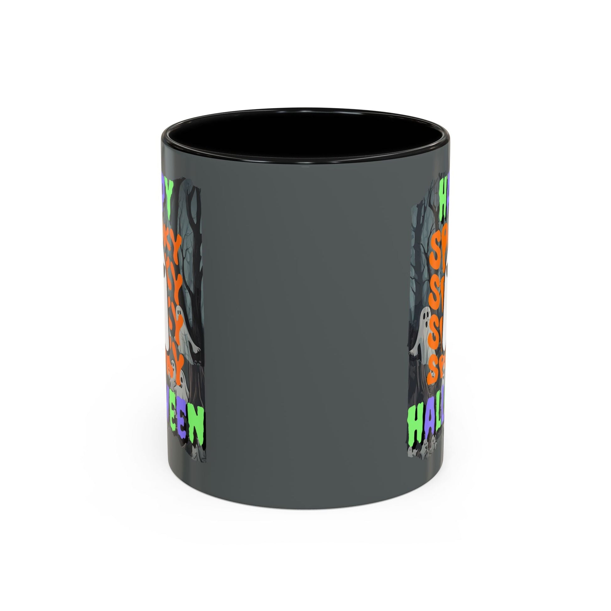Spooky Happy Halloween Ghost MXfont Accent Mug by cypherpunkgear – cypherpunkgear.com | Cypherpunk Merch