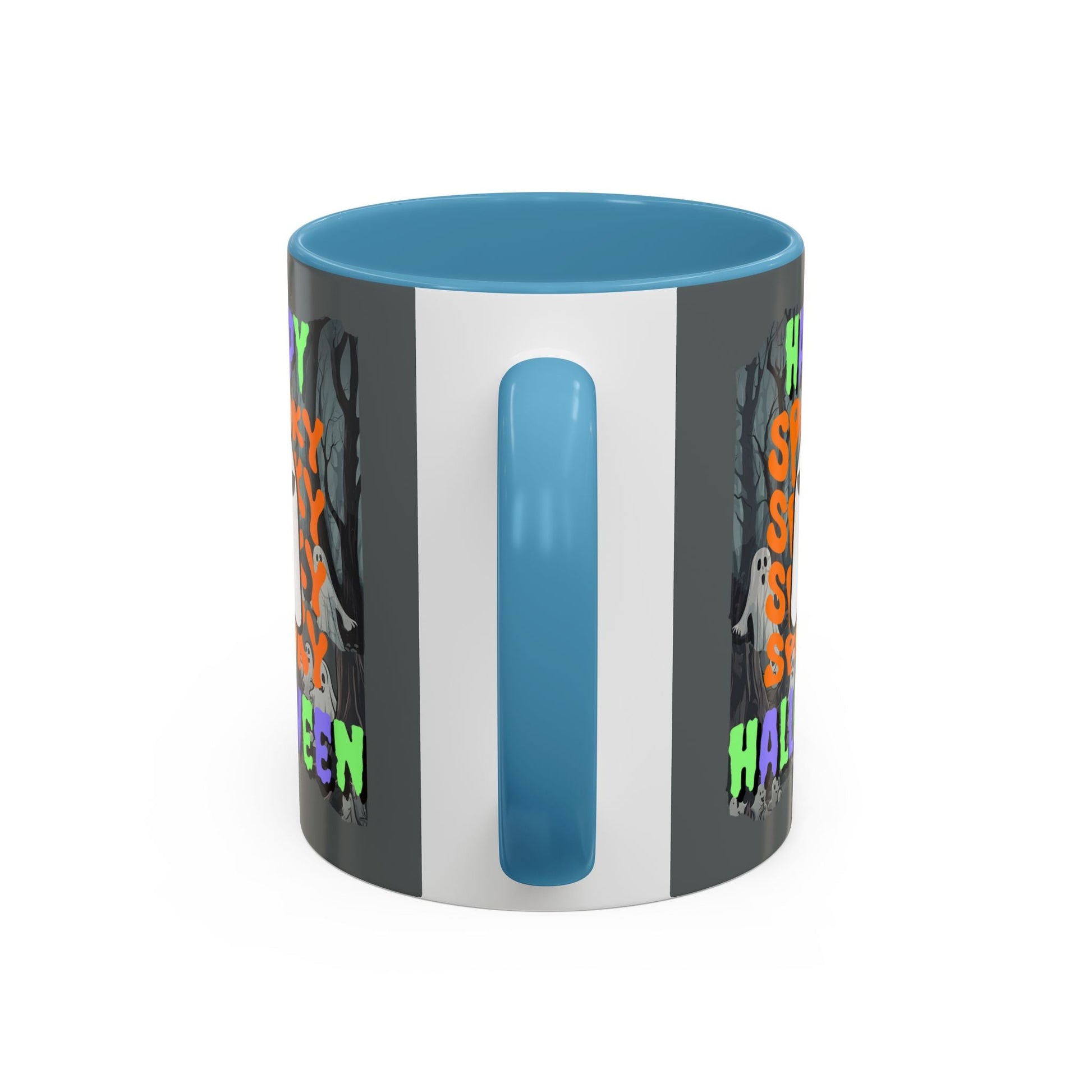 Spooky Happy Halloween Ghost MXfont Accent Mug by cypherpunkgear – cypherpunkgear.com | Cypherpunk Merch