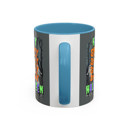 Spooky Happy Halloween Ghost MXfont Accent Mug by cypherpunkgear – cypherpunkgear.com | Cypherpunk Merch