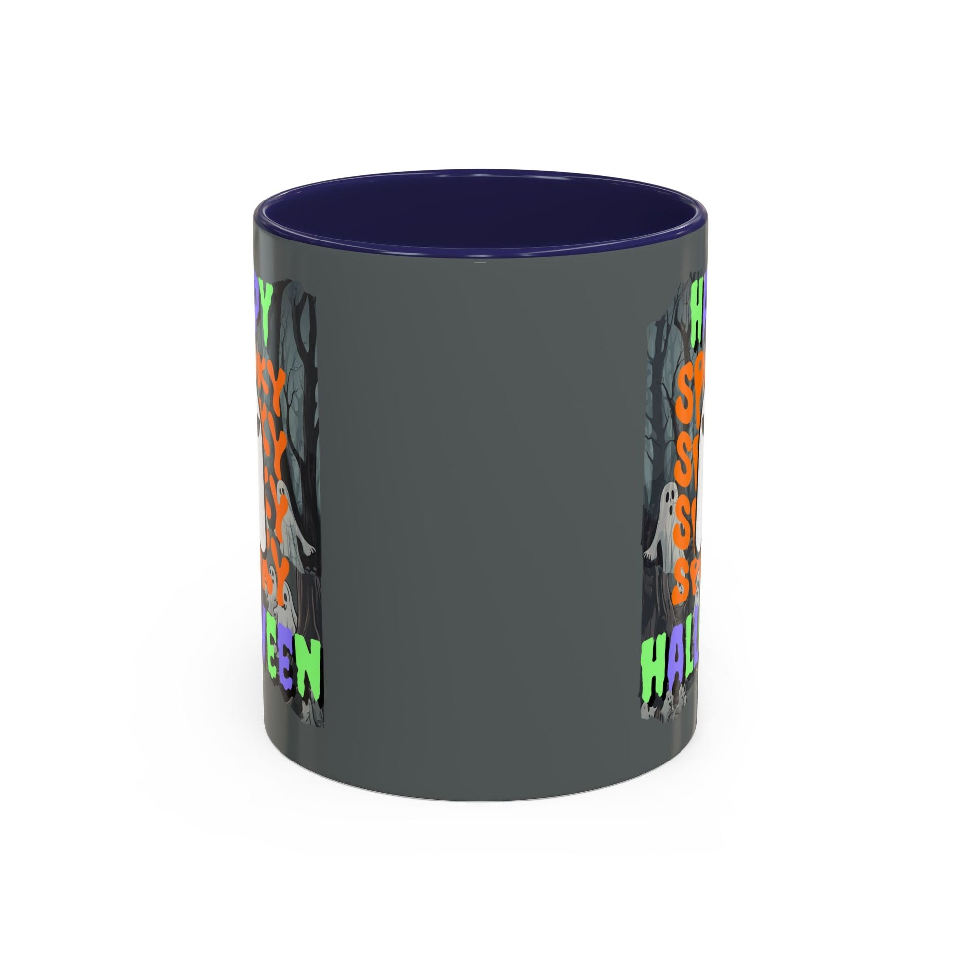Spooky Happy Halloween Ghost MXfont Accent Mug by cypherpunkgear – cypherpunkgear.com | Cypherpunk Merch