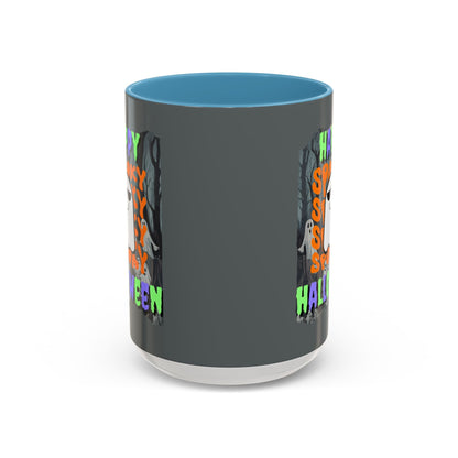 Spooky Happy Halloween Ghost MXfont Accent Mug by cypherpunkgear – cypherpunkgear.com | Cypherpunk Merch
